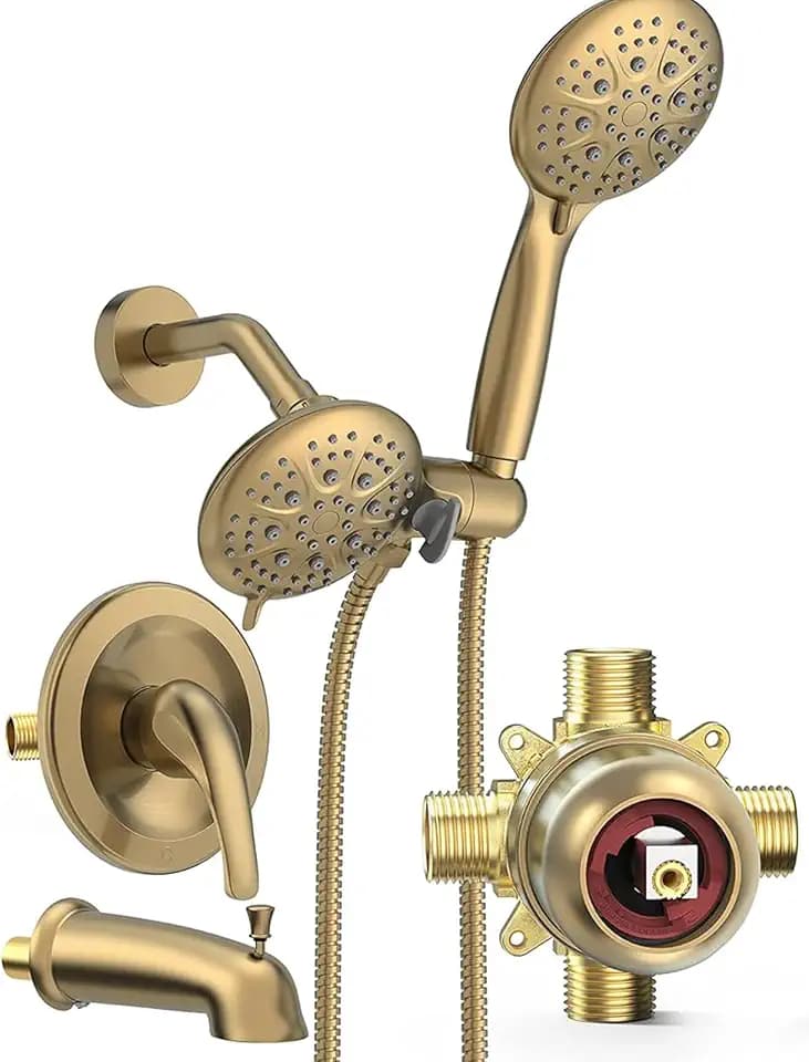 SR SUN RISE Dual 2 in 1 Shower System with Tub Spout,Brushed Gold