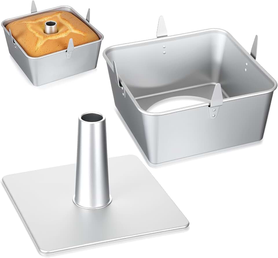 Vesici 10 Inch Silver Square Tube Cake Pan with Cooling Feet