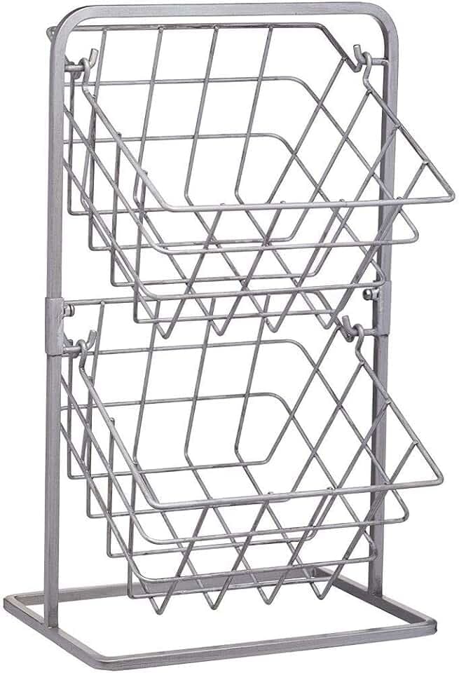 KitchenCraft Industrial Kitchen Regal, Freistehend, 2 Drahtkörbe in freistehendem Regal, Vintage/Used-Effekt, Karbonstahl, 25 cm x 22 cm x 41.5 cm