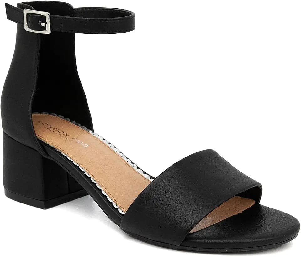 LONDON FOG Women's Nikki Low Two Piece Block Heel Dress Shoe Ladies Ankle Strap Pump Sandal