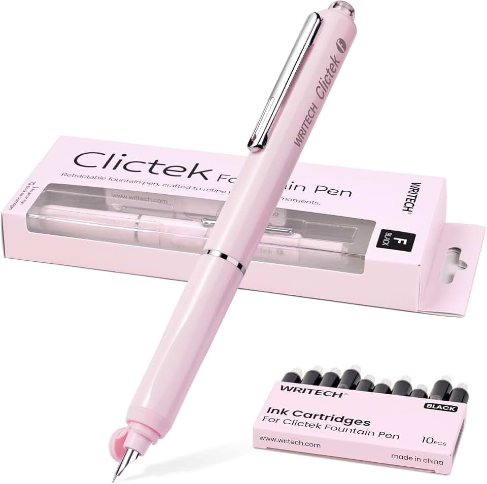 WRITECH Fountain Pen Fine Point: Clictek Retractable Black Ink Cartridges