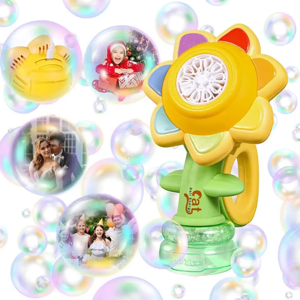 Sunflower Bubble Machine for Kids Automatic Flower Bubble Toy Built-in Rechargeable Battery Toddlers Handheld 20000+Bubbles 3 Modes Swing Dance Bubble Maker Blower Blaster Outdoor Toys Type-C Yellow