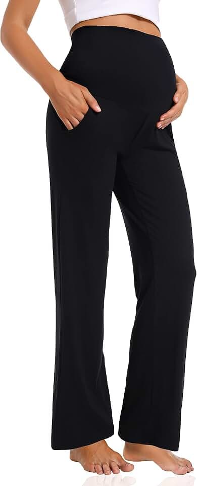 Foucome Damen-Umstandshose, lässig, locker, weites Bein, gemütliche Hose, Schwangerschaftshose, Palazzo, Lounge-Hose mit Taschen