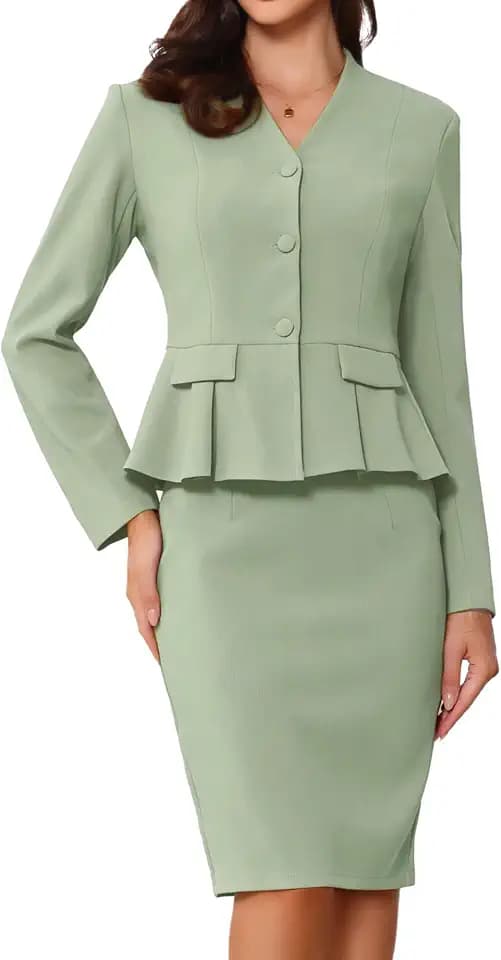 Allegra K 2-teiliges Rock-Set für Damen, langärmelig, Blazer und Bleistiftrock, Business-Anzüge