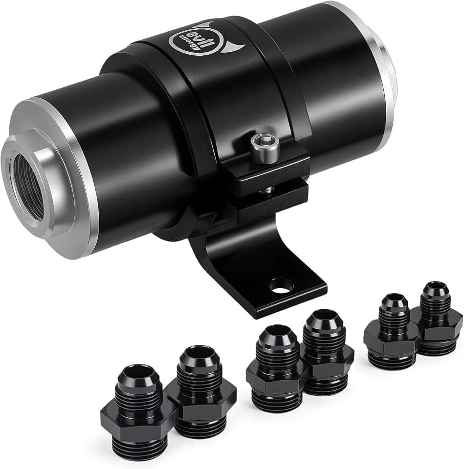 EVIL ENERGY Inline Fuel Filter 100 Micron with 6AN 8AN 10AN Adapter&Bracket Clamp 50MM Universal