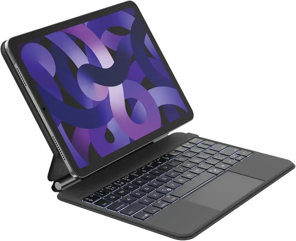 Belkin Pro iPad Tastaturhülle mit Magnetständer, beleuchtete Bluetooth‑Tasten, Trackpad‑Gesten, Apple Pencil Halterung, Premium‑Leder, QWERTZ, Medientasten, für iPad Air 11” M3/M4, Pro 11”