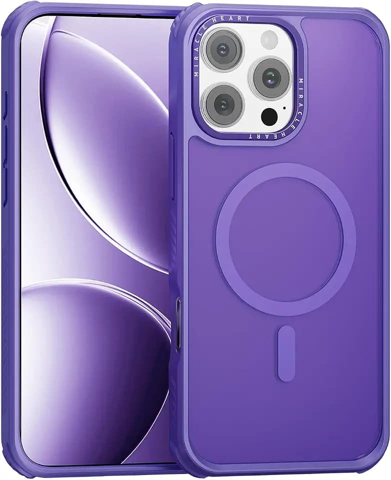 Magnetic for iPhone 16 Pro Max Case, Compatible with MagSafe, Military Grade Drop Protection and Camera Protection, Translucent Matte Phone Case, Purple