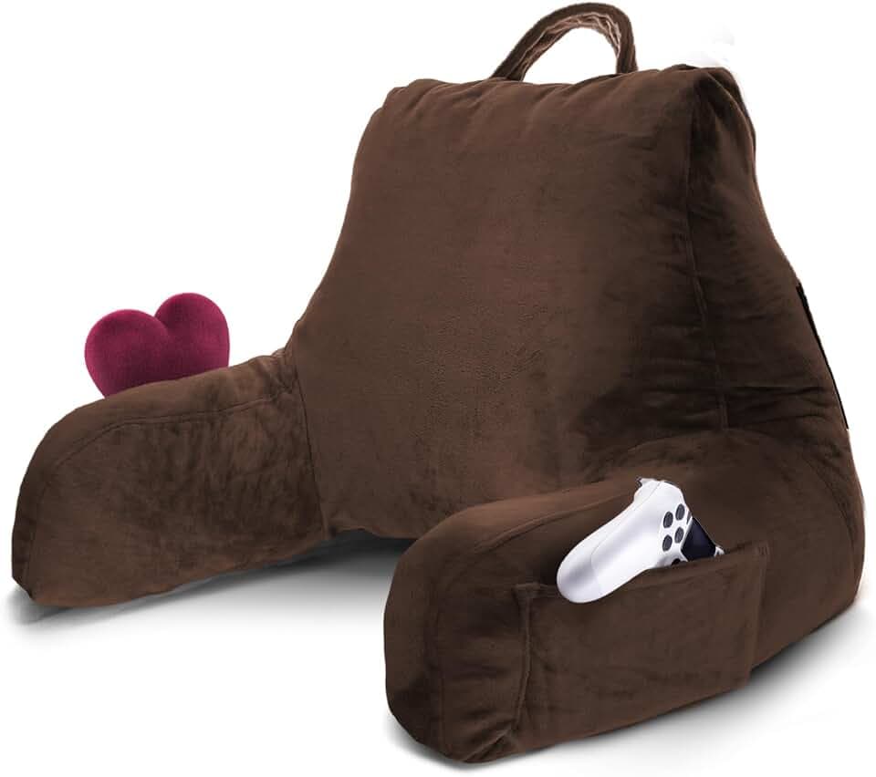 Nestl Reading Pillow for Bed, Back Pillow for Sitting Up in Bed, Brown