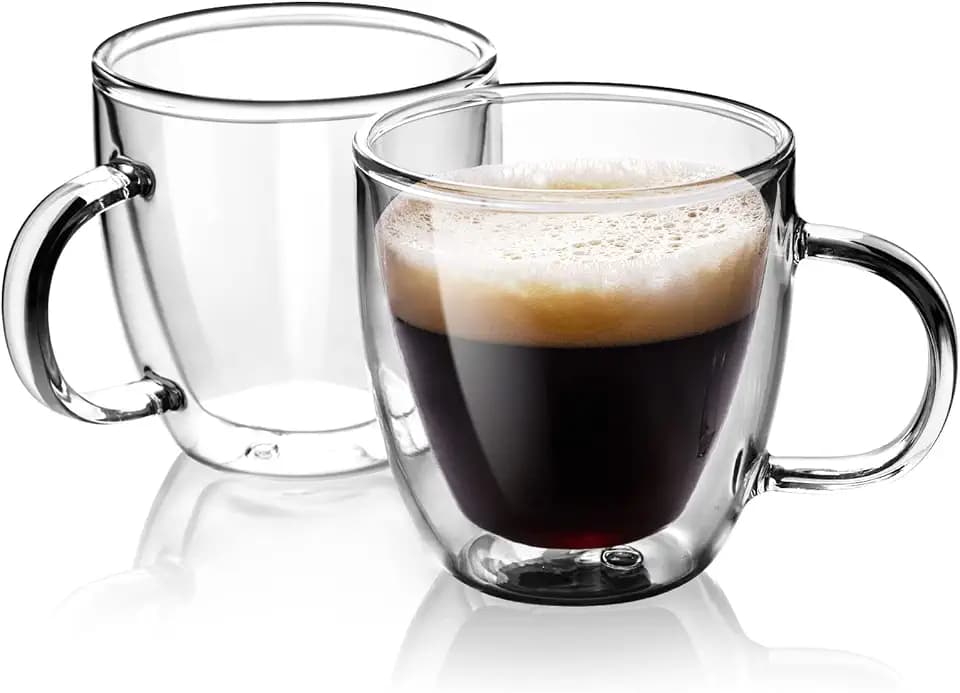 Doppelwandige Kaffeetassen aus Glas, 150 ml, 2er-Set Thermotassen mit Henkeln, elegante Kaffeetassen mit Stil