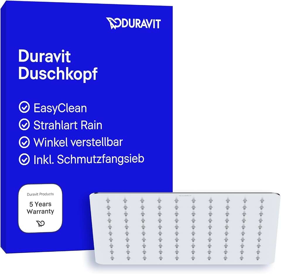 Duravit Universal Duschkopf aus Edelstahl, Duschbrause mit Strahlart Rain, Duscharmatur eckig (300 mm), Kopfbrause im Winkel verstellbar, Regendusche, Chrom