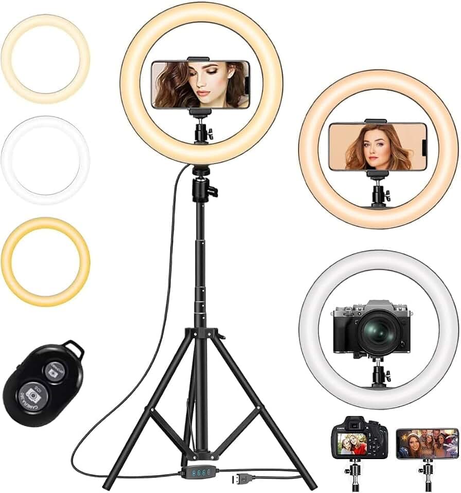 Ringlicht mit Stativständer & Telefonhalter, 10,2 Zoll dimmbares LED-Kreislicht mit 3 Modi und 10 Helligkeit, Bluetooth-Fernbedienung für Selfie-Make-up, YouTube-Video, TikTok, Fotografie