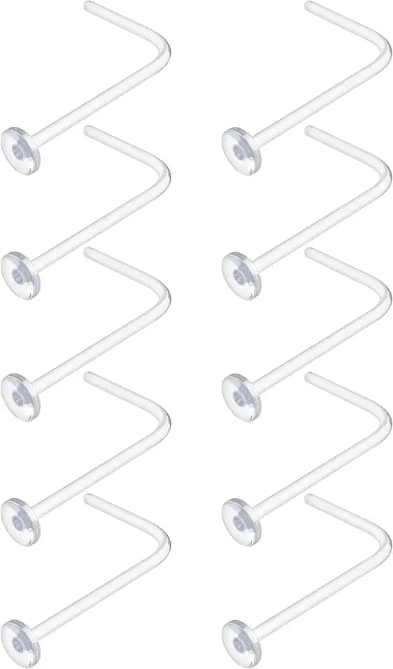 Clear Nose Studs for Work - L Shape Clear Nose Rings Piercing Retainers - Bioflex Plastic Nose Rings for Surgery - Flat Top 18, 20, 22 Gauge (10pcs Pack)