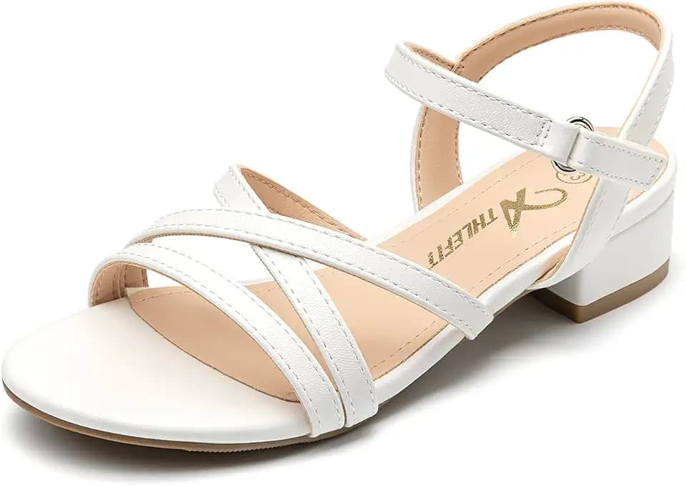Athlefit Girls Dress Shoes Low heels Kids Flower Sandals