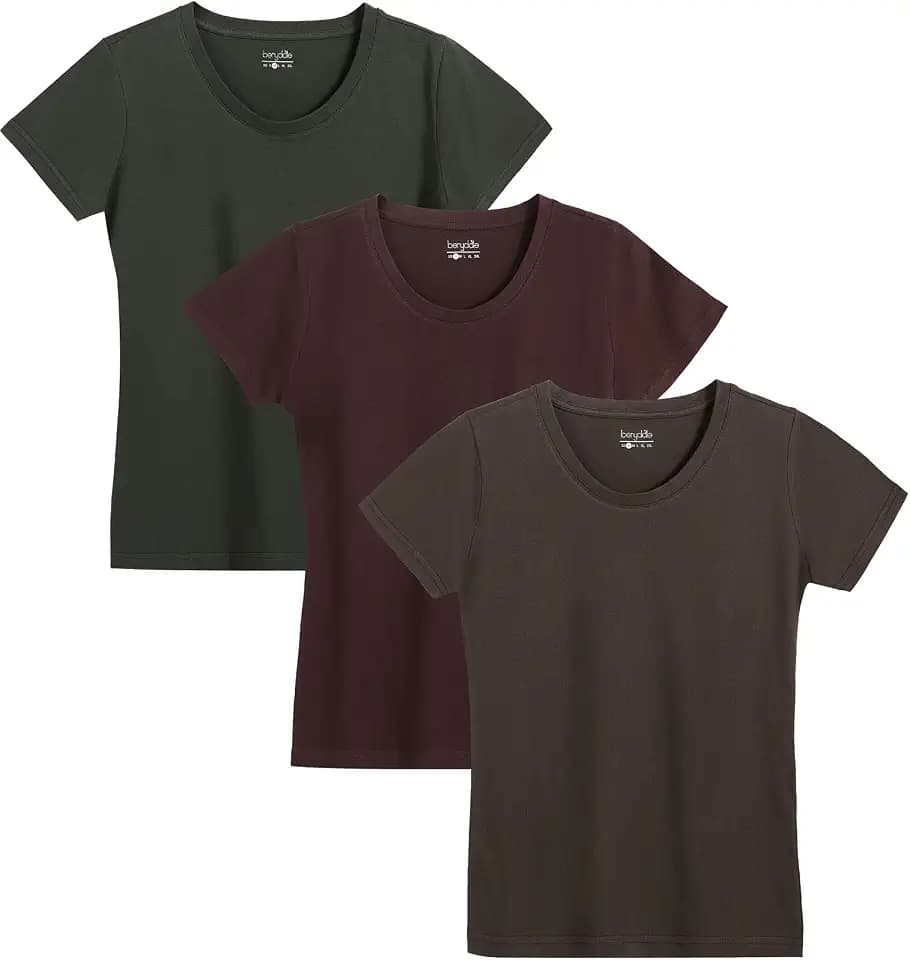 berydale Basic Rundhals T-Shirts für Damen 3er I 5er Pack aus 100% Baumwolle in vielen Farben