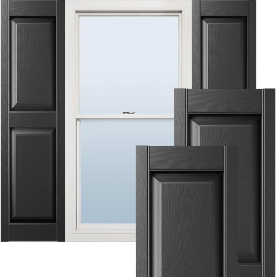 Ekena Millwork Lifetime Vinyl LP2S12X03500BL Standard Two Equal Panel Vinyls, Raised Panel Vinyl Shutters, w/Installation Shutter-Lok's & Matching Screws (Per Pair), 12"W x 35"H, Black