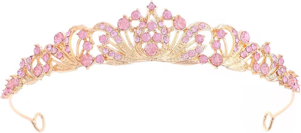Gold Pink Tiara for Women Bride Princess Crown for Birthday Wedding
