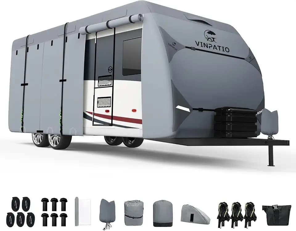 VINPATIO RV Cover 24-27ft: 7 Layers Heavy Duty RV & Trailer Cover, Travel Trailer Cover, Camper Cover, Toy Hauler Cover with Extra Windproof Straps, Tongue Jack Cover, Gutter Covers