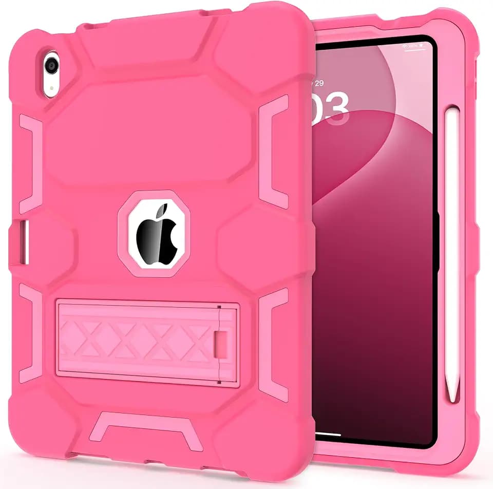CCMAO Case for iPad 10th Generation 10.9 Inch 2022, iPad (A16) 11th Gen 11 Inch 2025, with Kickstand & Pencil Holder, Heavy Duty Shockproof Hybrid Protective Cover, Rose+Light Rose