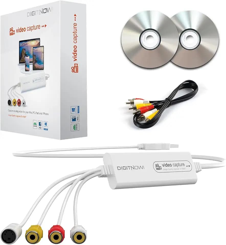 VHS zu Digital Konverter, USB Video Capture Karte, Video Capture Gerät, RCA to USB Konverter,Konvertiert VHS VCR Hi8 zu Digital,Für Kassettenspieler Camcorder Kamera PC TV,Windows Mac OS Kompatibel
