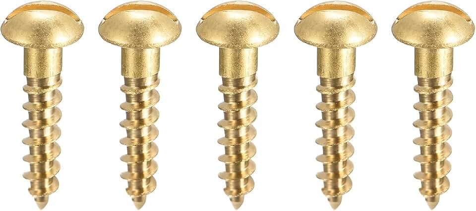 sourcing map 50 Stück Schlitz Rundkopf Holzschrauben M4 x 16mm Messing Blechschraube Halbrundkopf Linsenkopfschrauben