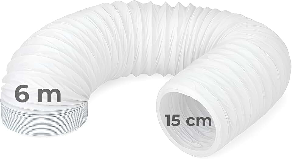 MIRTUX Flexibler Schlauch für Klimaanlage, tragbar, 6 m, Durchmesser 150 mm, hitzebeständiges PVC, kompatibel mit Pinguin, Trockner und Dunstabzugshauben, einfache Installation zu Hause oder im Büro