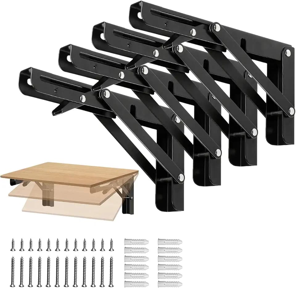 Folding Shelf Brackets 10 inch Foldable Shelf Bracket Heavy Duty Collapsible Shelf Brackets DIY Wall Mounted Fold Down Table Bracket Space-Saving for Benches Workstation (4PC, Max.Load 133 lbs)