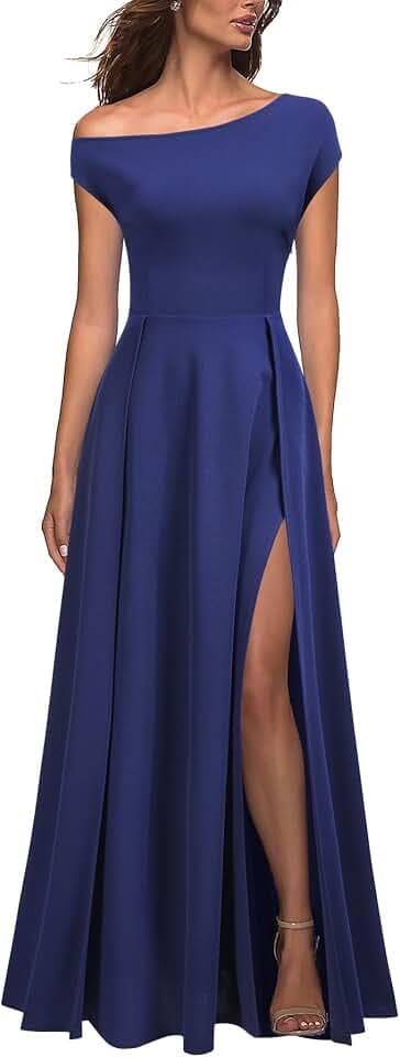 MUSHARE Women's One Shoulder Formal Dress Sexy Split Party Long Cocktail Dresses