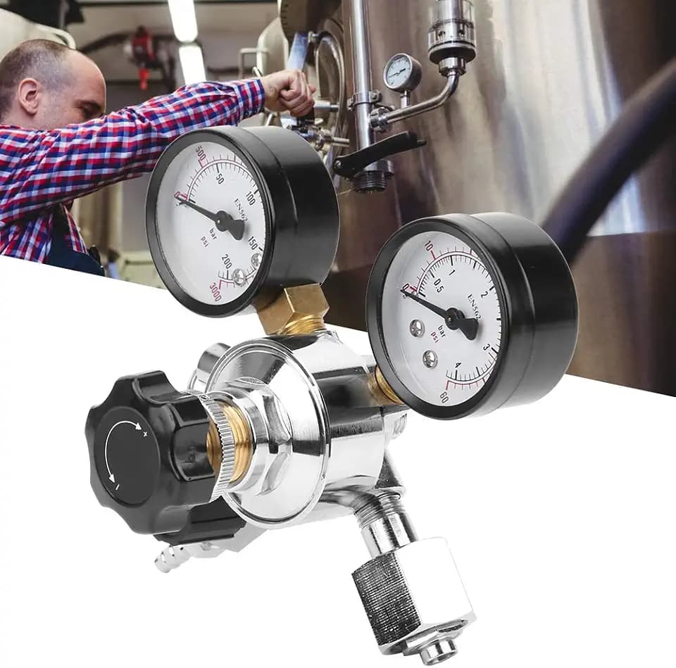 CO2-Regler für Fassbier mit Druckentlastungsventil, Dual-Manometer, Messing verchromt, 0-3000 PSI Tankdruck, 0-60 PSI Ausgangsdruck, für Kegerator und Brautanks