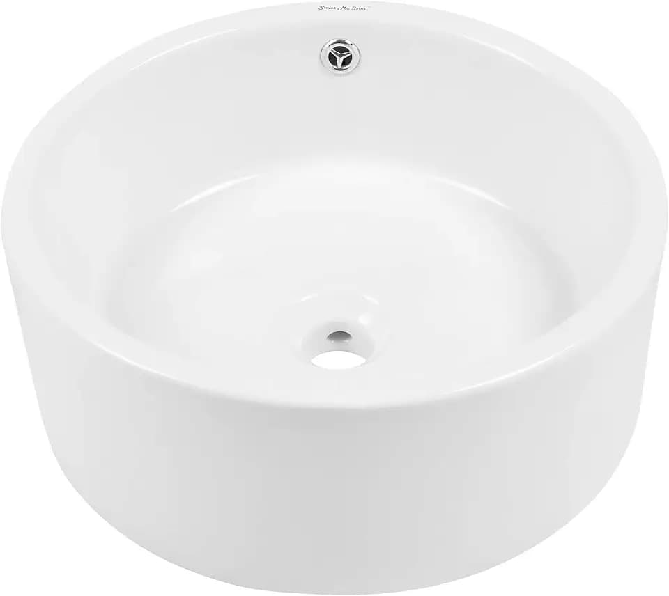Swiss Madison Plaisir Ceramic Porcelain Round Vessel Vanity Art Basin Bathroom Sink …