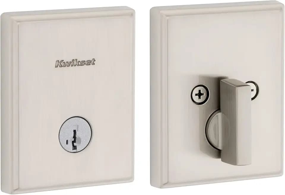 Kwikset Crosstown Deadbolt Lock, Satin Nickel, Rectangular Exterior Keyed Front Entry Door, Pick Resistant SmartKey Rekey Security, Single Cylinder Dead Bolt Door Lock, with Microban Protection