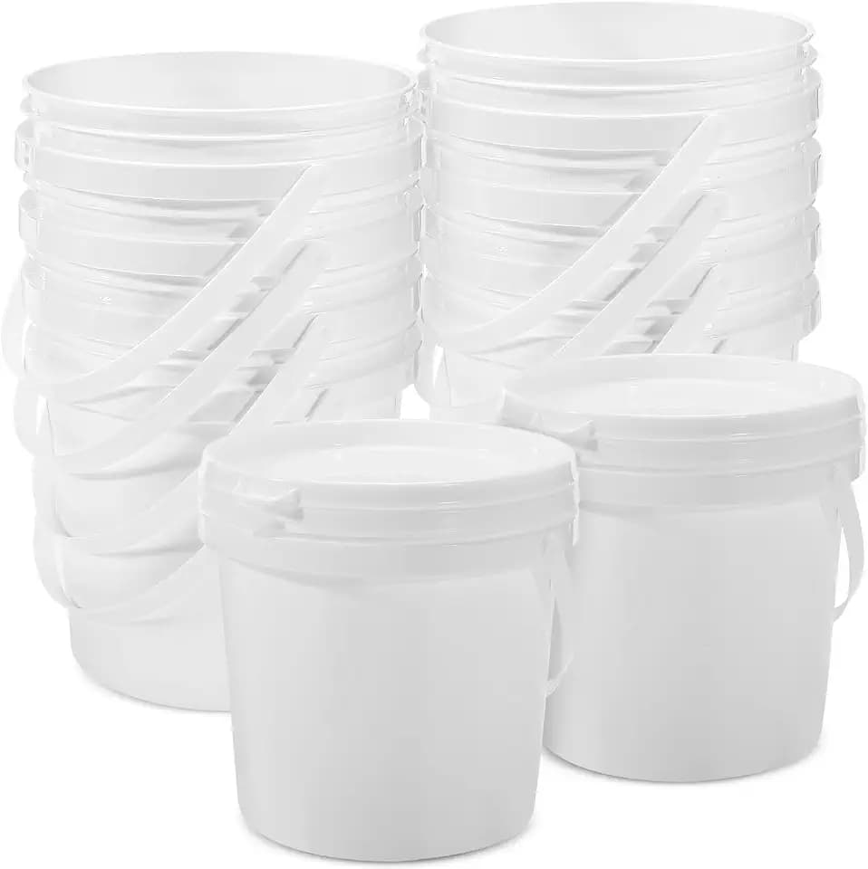 10 Pack 1.4 Quart White Plastic Storage Buckets with Airtight Lids & Built-in Handles, Stackable Portable Containers for Dry Food, Paint, Camping Gear & Fishing Accessories