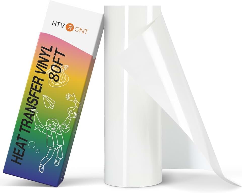 HTVRONT Heat Transfer Vinyl Roll - 12' x 80ft White HTV Vinyl for T Shirts