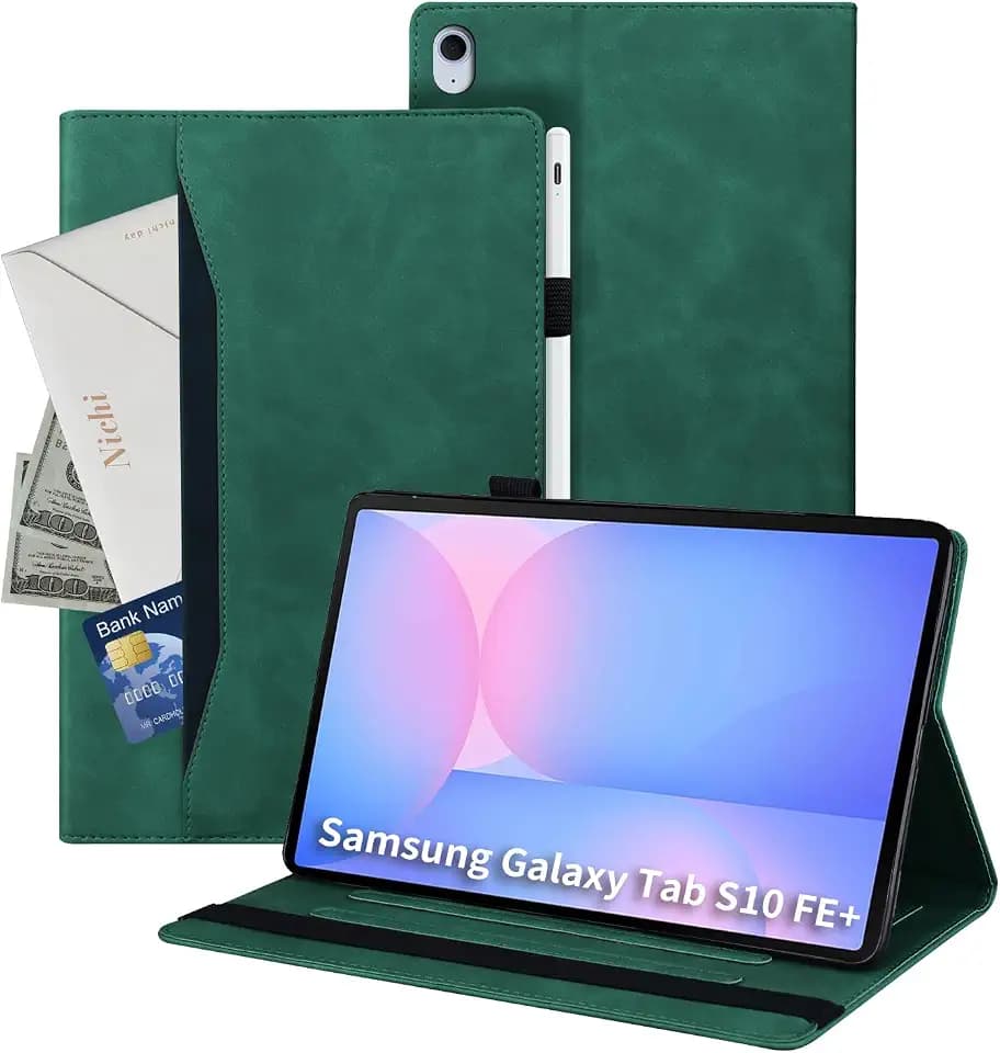 Hülle für Galaxy Tab S10 FE Plus 13.1"（2025）, Polether Tablet Geeignet für Samsung Galaxy Tab S10 FE+, Klassischer Lederstil Hülle mit Standfunktion, Grün