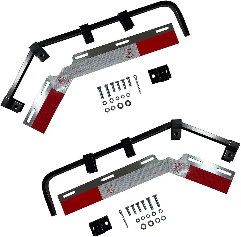 Pair Angle Down Bar Mud Flap Hangers Bracket Angled 28" with Mounting Kit for Heavy Duty Semi Truck Square Spring Steel Arm W/ 2PCS Mud Flap Reflector Plates