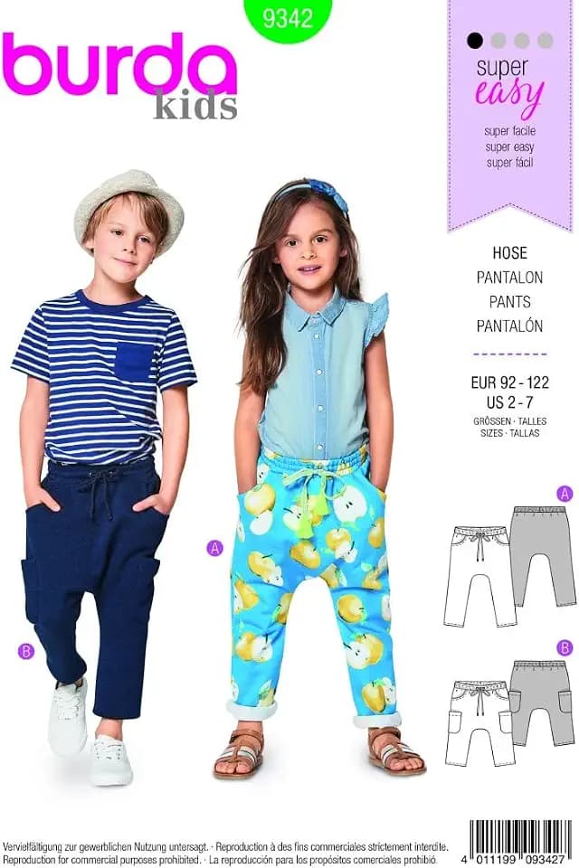 Burda Kids Schnittmuster #9342 Kinder Hose Gr. 92-122 Nählevel 1 (super easy)