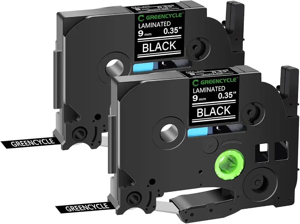 GREENCYCLE 2 Pack Compatible for Brother P-Touch Black Label Maker Tape TZe-325 TZe325 9mm 0.35 Laminated Black Tape TZe325 TZ325 TZe TZ Label for PT-D210 H100 H110 D400 D600