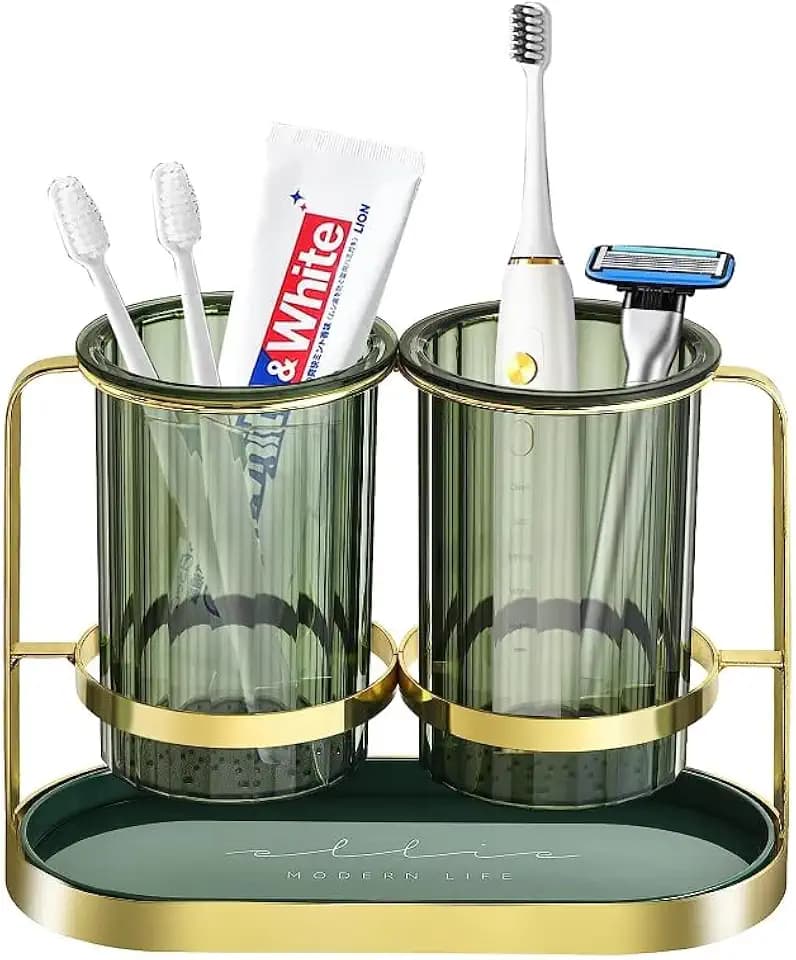 Zahnbürstenhalter für Badezimmer, 2er Aufsteckbürsten Halter Zähler Organisator, Make-up Pinselhalter, Utensilienhalter für Küche und Bad geeignet (Grün)