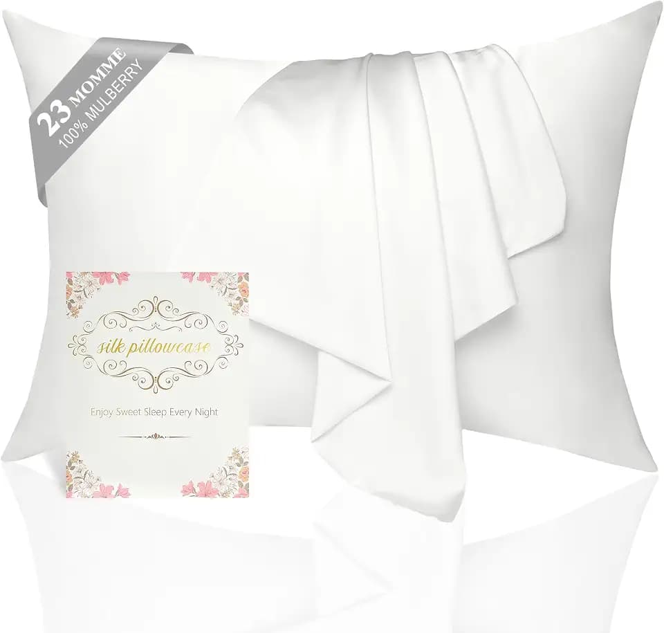 100% Mulberry Silk Pillowcase 2 Pack for Hair and Skin,Standard Size 6A Grade 23 Momme Pure Natural Silk Pillow Case,Soft Silk Pillow Cases with Hidden Zipper (Ivory, King (20''×36''))