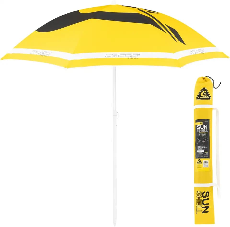 Cressi Sunshell Umbrella Parasol Yellow/Black/White - Leichter und Tragbarer Sonnenschirm für den Außenbereich, zum Schutz vor Sonne und Wetter, Gelb/Schwarz/Weiß, Ø 200cm