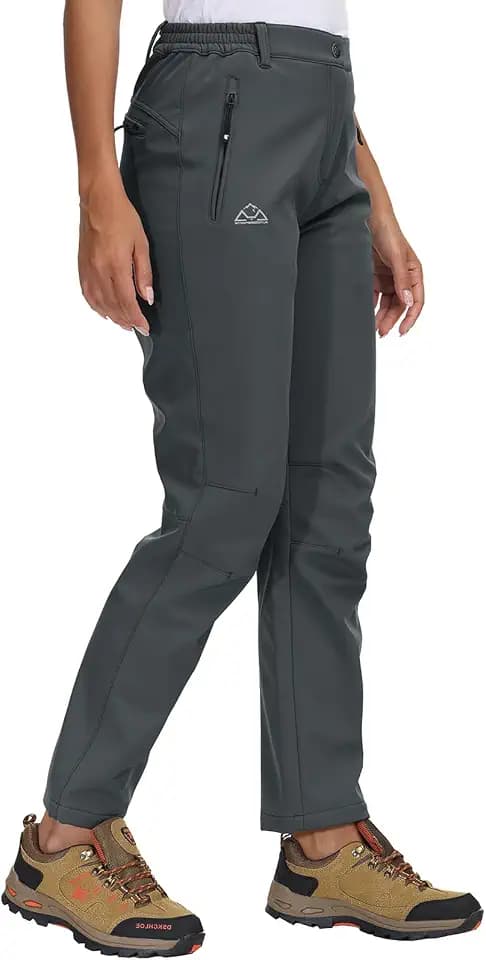 Rdruko Wasserdichte Softshellhose für Damen, Thermo-Fleece, gefüttert, elastische Taille, lässig, Winter, warme Hose für Outdoor, Camping, Wandern, Wandern, Skifahren