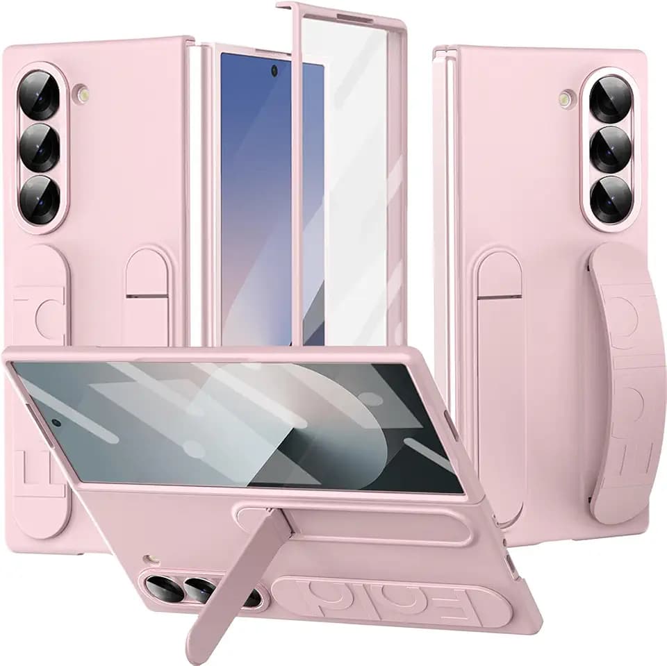 Ninki for Samsung Galaxy Z Fold 6 - Cute Protective Case with Wrist Strap & Kickstand, Screen Protector - Women's Pink