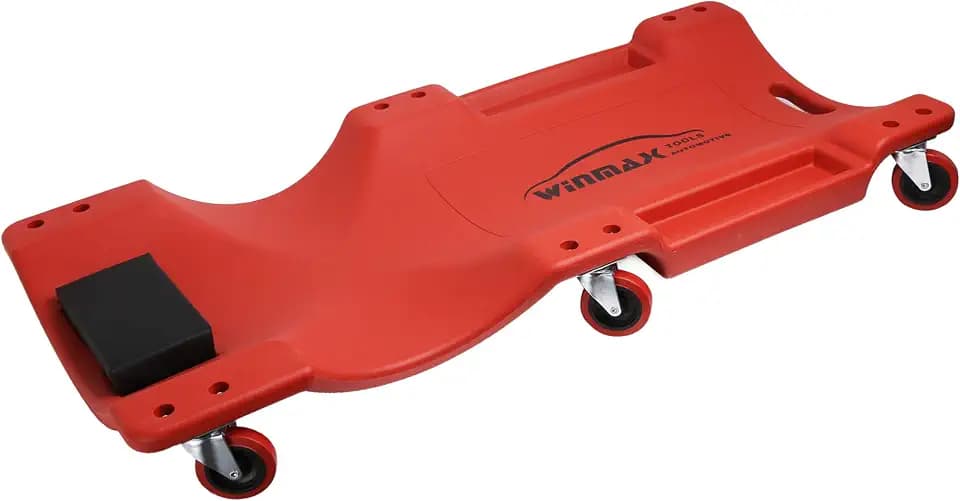 WINTOOLS Low Profile Red 40 Inch Creeper Garage Plastic Rolling Car Repair Mechanic Cart