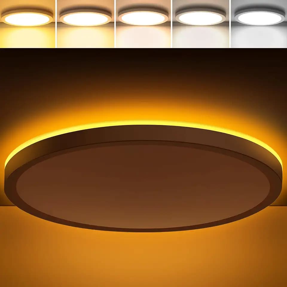 Brightever 15 Inch Large LED Ceiling Light Fixture with Night Light, 5CCT Dimmable Ceiling Lamp Flush Mount, 30W 3000LM, 2700K/3000K/4000K/5000K/6500K Adjusted Round LED Light for Porch, 1 Pack