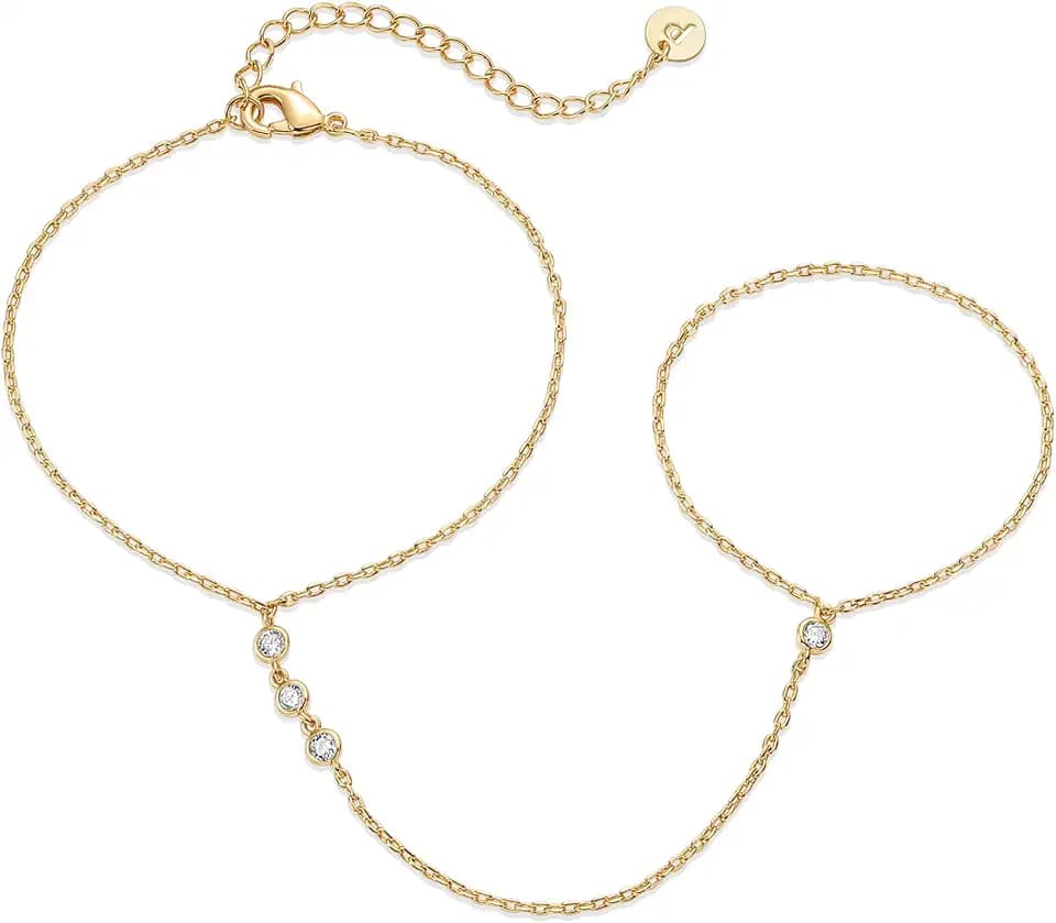 PAVOI Hand Chain Gold Bracelets for Women - 14K Plated Dainty Hand Jewelry