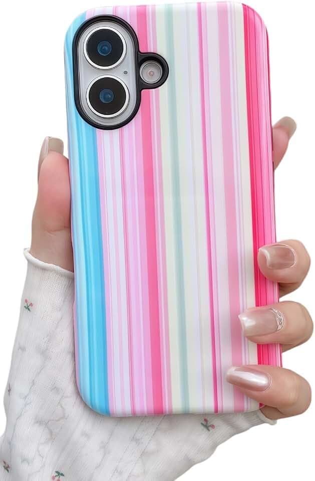 YUANLI for iPhone 16 Case Striped Pastel Rainbow Phone Case