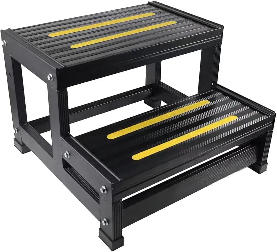 RV 2 Step Aluminum Hot Tub Step Spa Step-Heavy Duty Metal Indoor/Outdoor High Riser Half Step - Non-Slip All Weather Top & Feet Mobility Assistance -Patent Pending