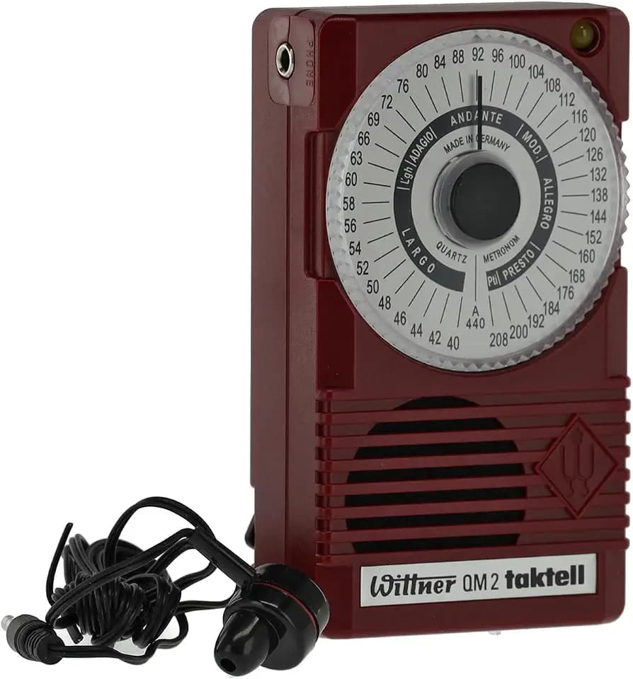 Wittner Taktell® Quartz QM 2 Serie 861 - Kunststoffgehäuse Rubinrot - 40-208 Schläge/Minute - 39 Tempopositionen - Mit Kammerton a1 = 440 Hz - Inklusive Batterie (9 Volt) und Ohrhörer