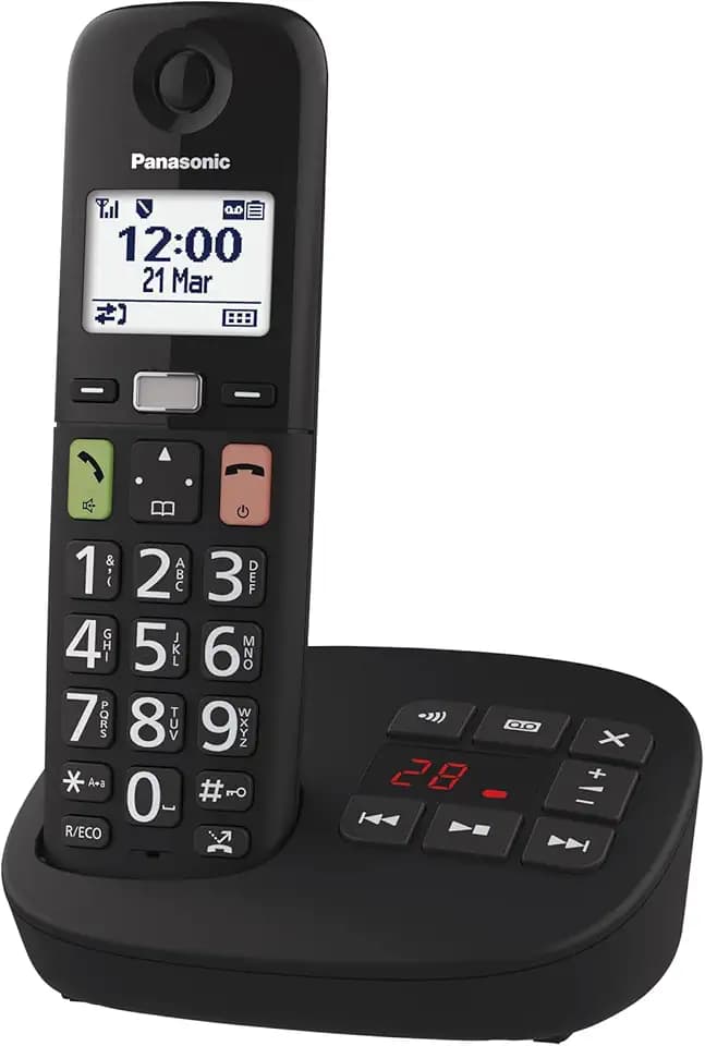 Panasonic KX-TGU130EXB digitales schnurloses Telefon mit Anrufbeantworter, Basisstation & 1 Mobilteil, LCD-Display, große Tasten, Favoriten-Taste, hörgerätekompatibel, Schwarz