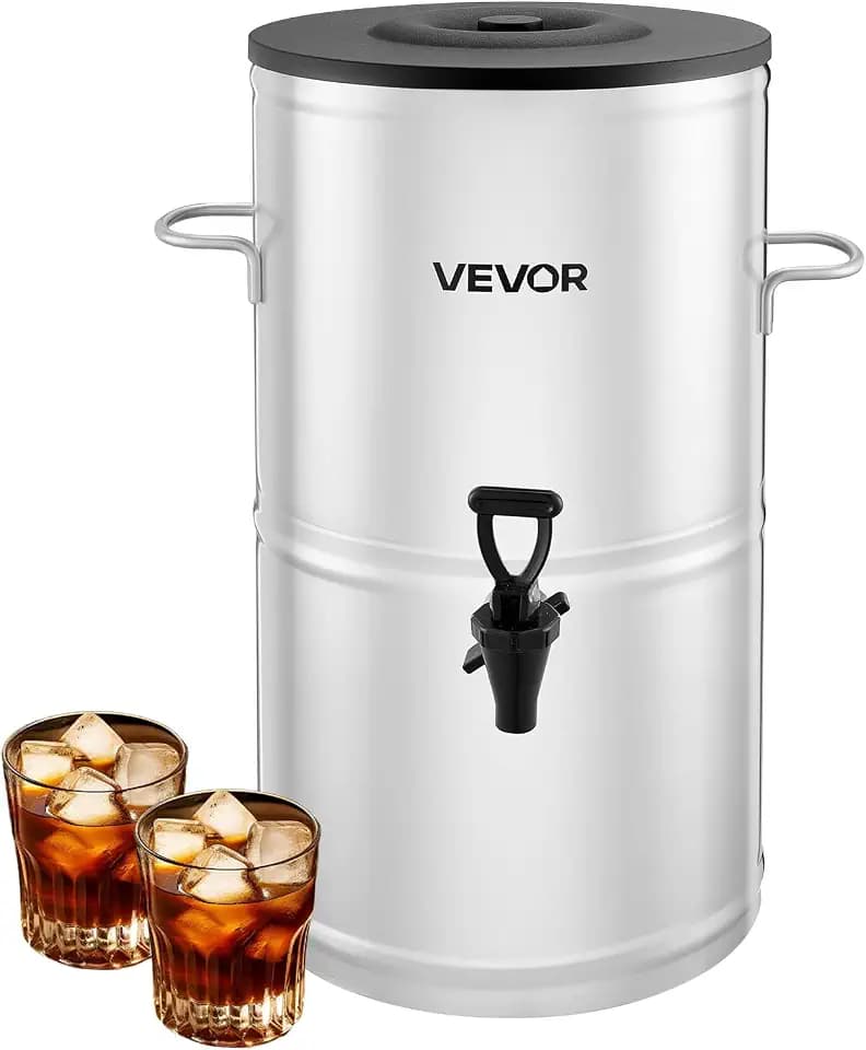 VEVOR Eisteespender Getränkespender aus 304 Edelstahl 15 L Getränkedispenser mit Zapfhahn & Griff, geeignet für heiße und kalte Getränke, für Eistee, Kaffee, Wasser in Cafés und Restaurants