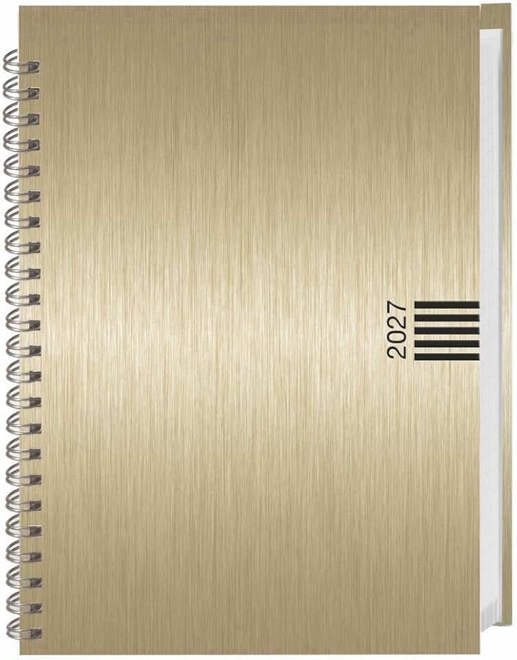 Wochen-Cheftimer A5, Alu gold 2027: Wochenkalender. Goldener Terminkalender in Aluoptik. Buch-Kalender mit Eckperforation und Spiralbindung. Taschenkalender zum Planen von Terminen.